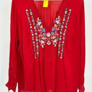 JOHNNY WAS WOMEN SIZE 1X RED FLORAL TUNIC